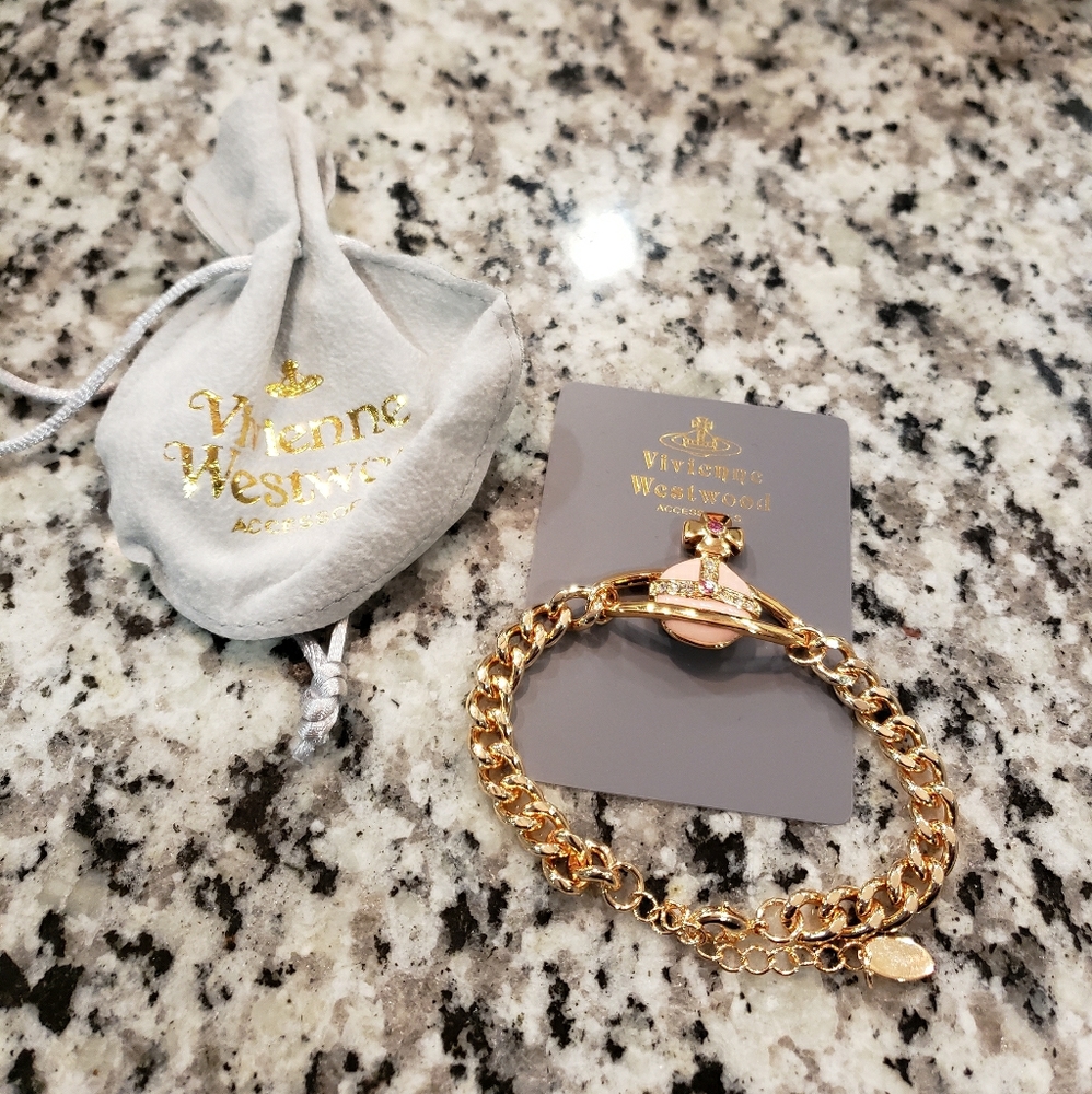 Vtg Vivienne Westwood gold/pink orb charm bracelet